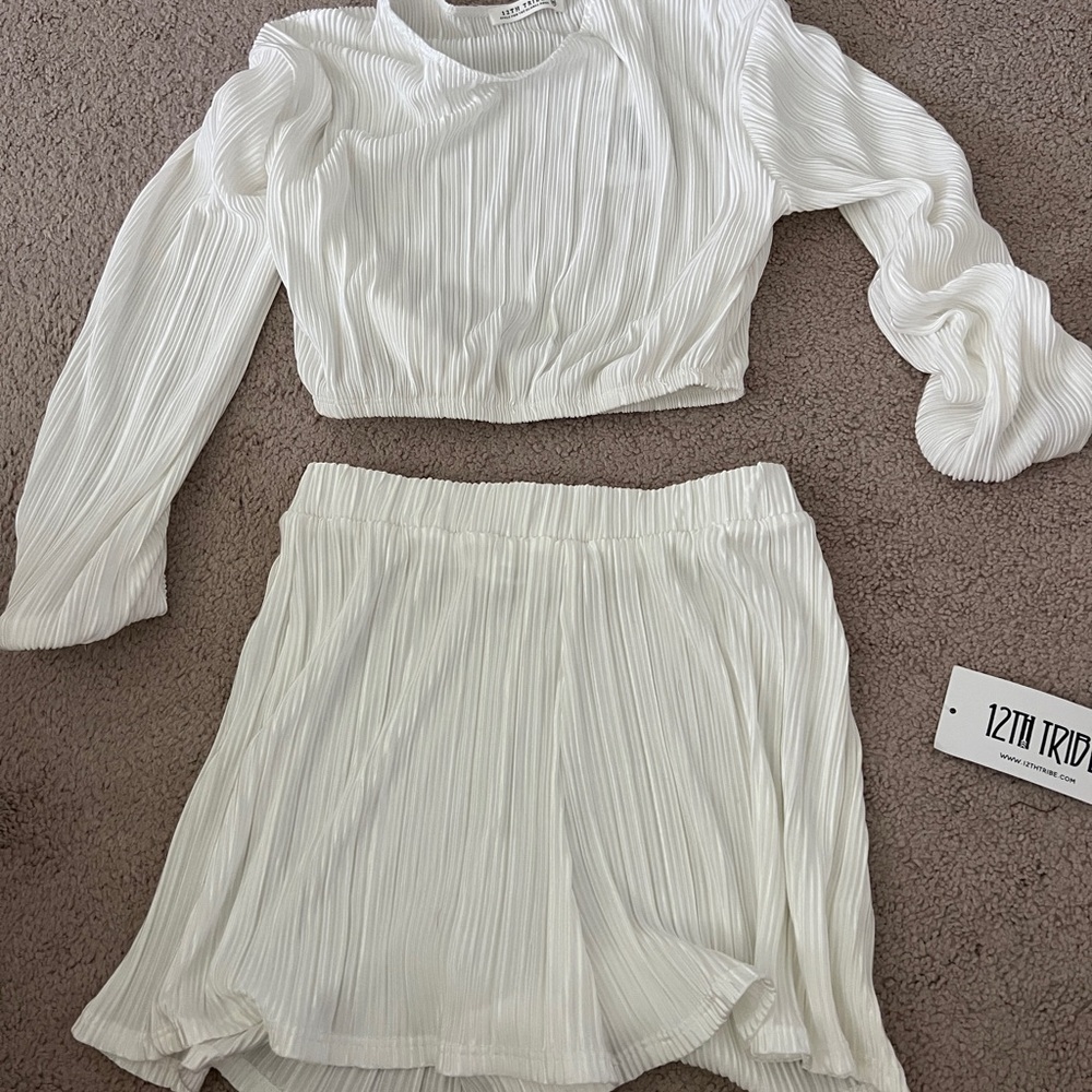 White Pleated Two-Piece Set - 12th Tribe